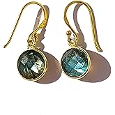 Joyfulmuze Natural Gemstone Dangle Drop Earrings for Women – Citrine, Moonstone, Black Tourmaline, Amethyst, Rose Quartz, Labradorite – Handmade Sterling Silver 18K Gold Plated Hooks 10mm Jewelry Gift