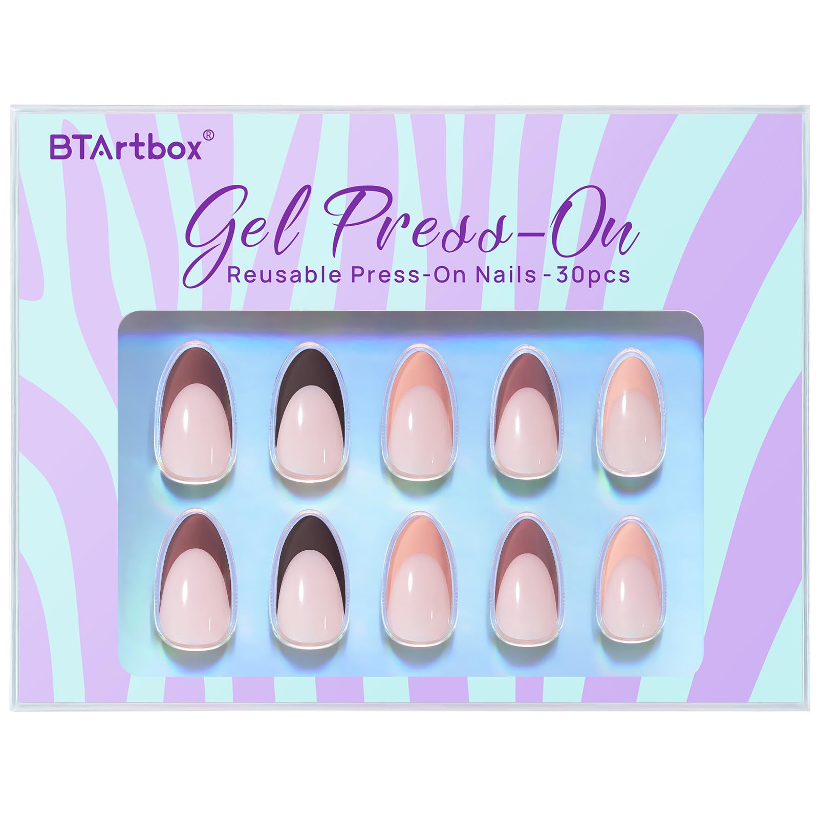Almond Press On Nails - BTArtbox French Tip Press On Nails, Supremely Fit & Natural Glue On Nails with Nail Glue, Reusable Stick On Nails in 16 Sizes - 30 Fall Soft Gel Fake Nails Kit, Morning Coffee - Image 4