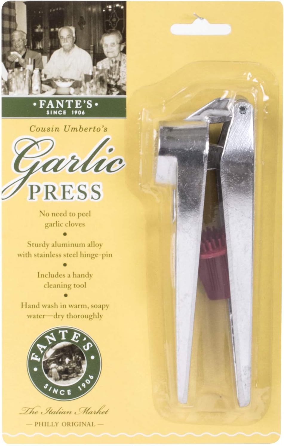 Fante's Garlic Press, includes cleaning tool, 6.25 x 1-Inches, Aluminum
