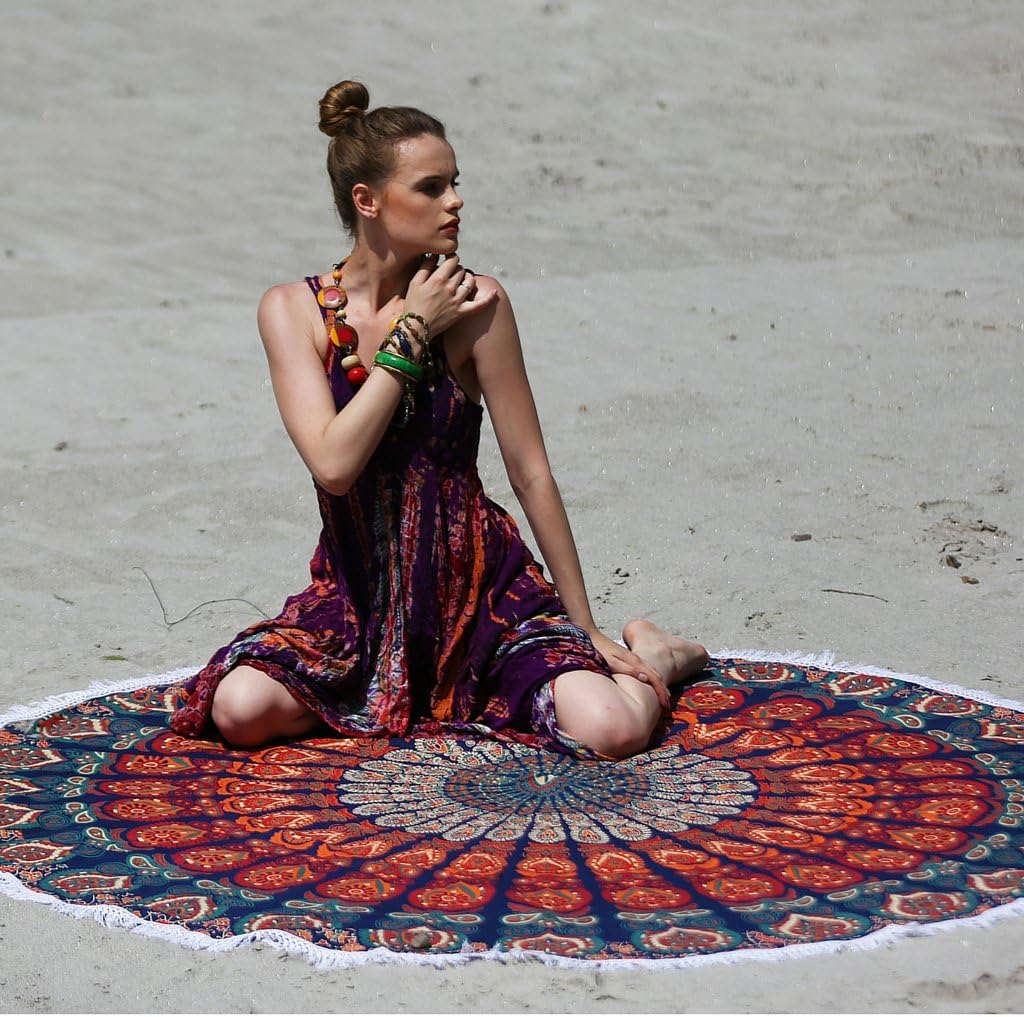 KraftDirect Mandala Beach Throw - SUPERIOR QUALITY - Organic Cotton Round Beach Throws, Best Beach Blanket