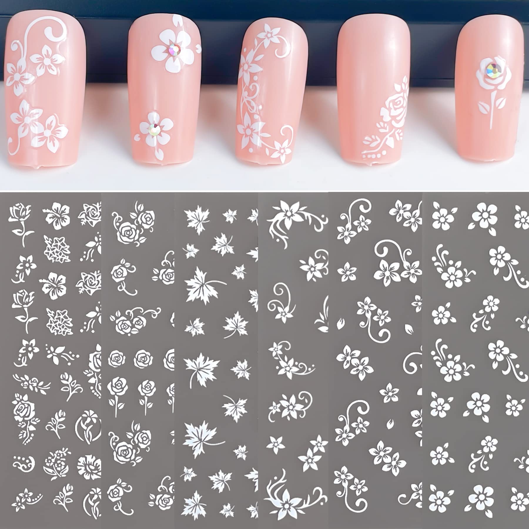 White Flower Nail Art Decal Stickers for Women