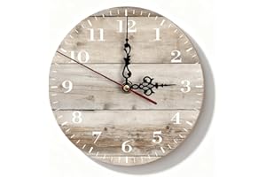Rustic Light Wooden Wall Clock, Silent Non-Ticking, Battery Operated for Living Room, Kitchen, Bedroom – Vintage Design, 7.5 