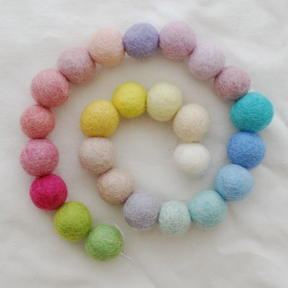 Oriental Direct based in Yorkshire100% Wool Felt Balls - 2cm - 25 Felt Balls - Assorted Light, Pale & Pastel Colours