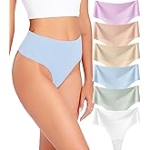 Wealurre Womens Underwear High Waisted Seamless Thongs for Women Breathable No Show Panties for Ladies 6 Pack