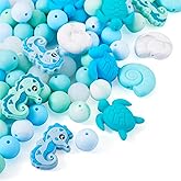 Craftdady Round Silicone Beads for Bracelet Making Soft Silicone Focal Beads for Keychain Cute Loose Spacer for Jewelry Making