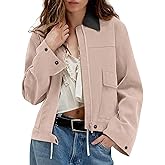 COCCKO Women's Faux Suede Cropped Jacket Casual Zip Up Jackets Contrast Collar Fleece Winter Coats Outerwear with Pockets