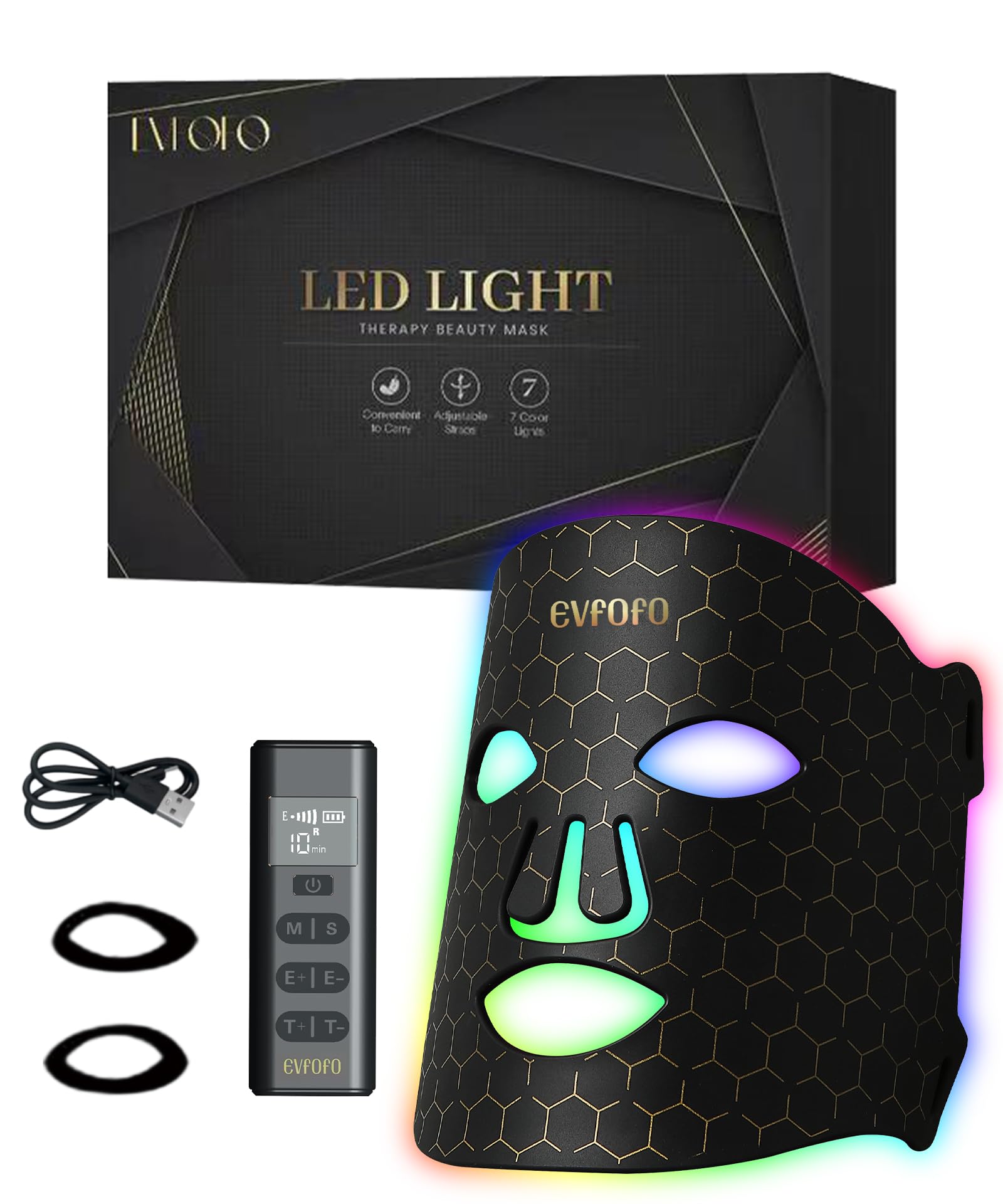 Photo 1 of EVFOFO Led Face Mask Light Therapy, Red Light Therapy for Face, 7-1 Colors LED Facial Skin Care Mask, Black