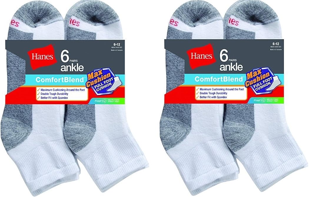 Hanes Mens Comfortblend Max Cushion 12Pack White Ankle Socks at Amazon Men’s Clothing store