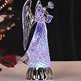 12" Angel Snow Globe Lighted Christmas Decorations, Swirling Glitter Snow Globes Lantern with Timer, Trumpet Angel Figurines Holiday Centerpiece Decor Birthday Gifts for Women