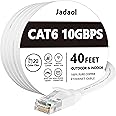 Jadaol Cat 6 Ethernet Cable 40 ft, Outdoor & Indoor 10Gbps Support Cat8 Cat7 Network, Flat RJ45 Internet LAN Computer Patch Cable for Router, Modem, Switch, Gaming Consoles, Streaming Devices, White