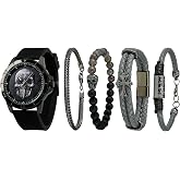 TIME100 Men's Skull Watch with Stackable Bracelet Set, Silicone Band