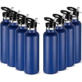 Neihepal 24oz Insulated Water Bottles Bulk 8 Pack,Stainless Steel Double Wall Sport Bottle with Straw Lid,Metal Reusable Thermoses Cup with Hand Cap for School,Cyclists,Hikers,Gift (Navy,Set of 8)
