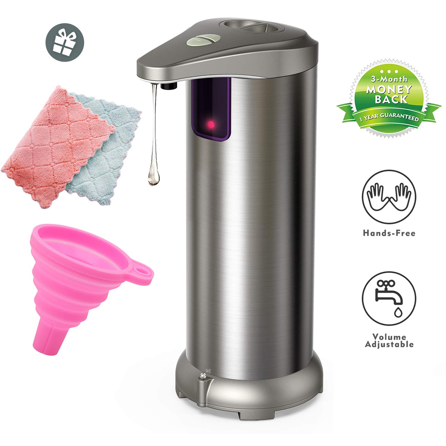Averest Electric Soap Dispenser, Newest Infrared Automatic Soap Dispenser, Stainless Steel Touchless Auto Hand Soap Dispenser with Waterproof Base for Bathroom Kitchen Hotel Restaurant.