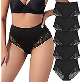 Cevapro High Waisted Underwear for Women Sexy Lace Seamless Panties Full Coverage Soft Stretch Ladies Briefs 5 Pack