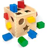 Melissa &amp; Doug Shape Sorting Cube - Classic Wooden Toy With 12 Shapes | 13 Piece Set, Wooden Shape Sorter, 12 Shapes, Shape &amp; Color Matching, Montessori, Toddler Learning Toys for Kids, Ages 2+