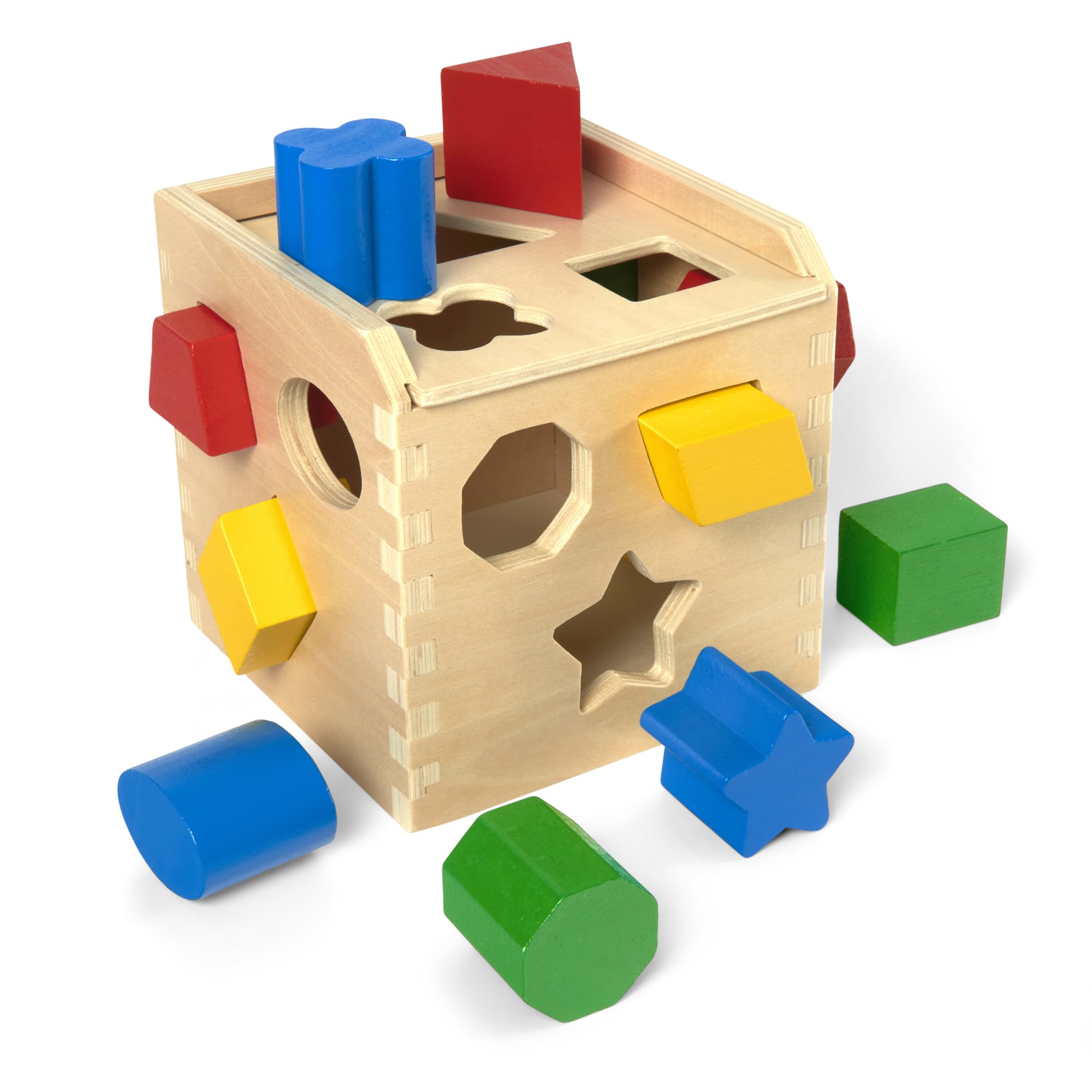 Melissa & Doug Shape Sorting Cube - Classic Wooden Toy With 12 Shapes