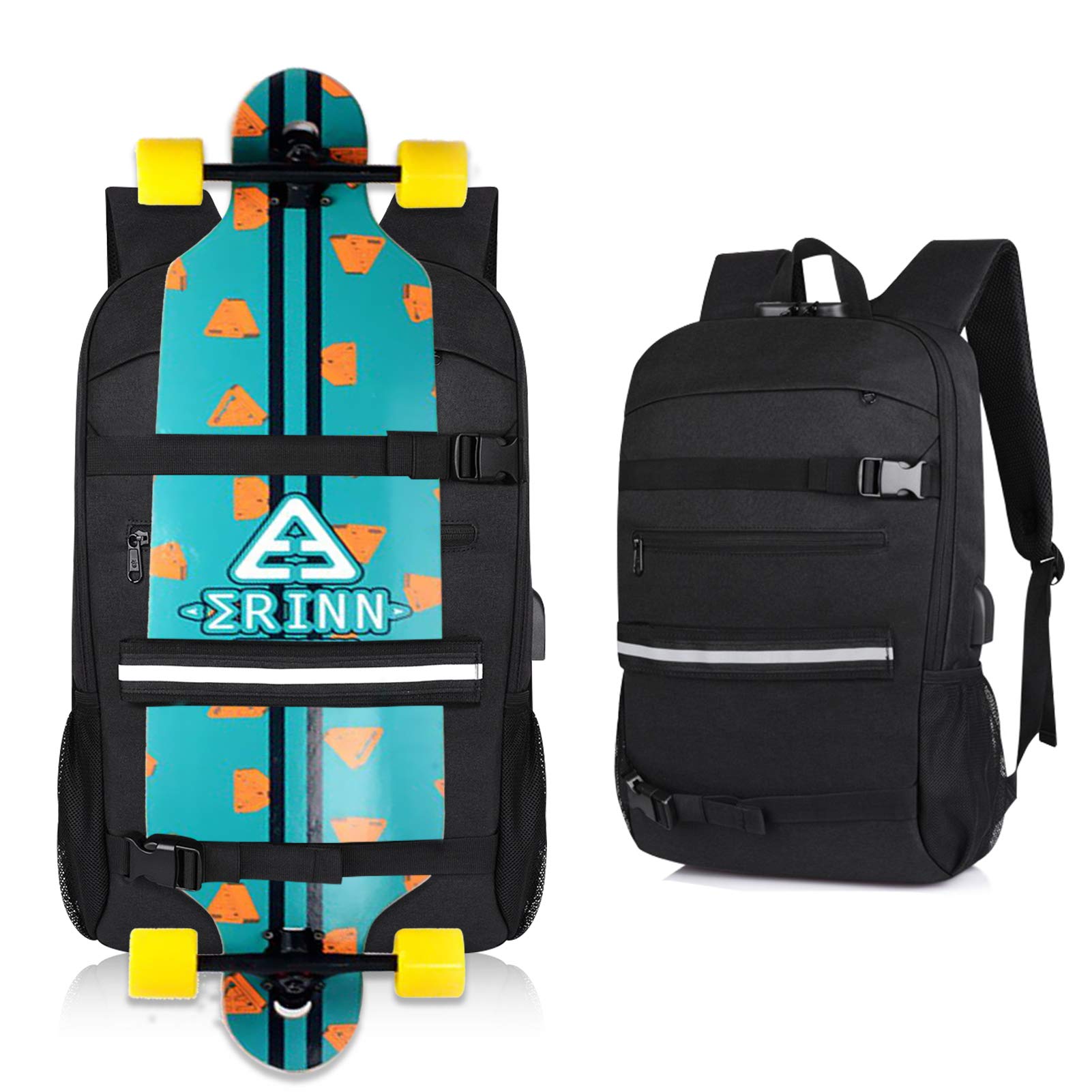 Skateboard Backpack, Travel Laptop Backpack, Professional Business Backpack Bag with USB Charging Port, Reflective Strip, Fits up to 15.6-17 Inch Laptop Christmas Gifts Suitable for Men and Women