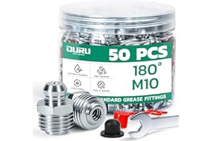OURU 50PCS M10 Grease Fittings Assortment, Metric Zerk Grease Fittings Straight with Grease Fitting Caps & Wrench Kit(10mm) f