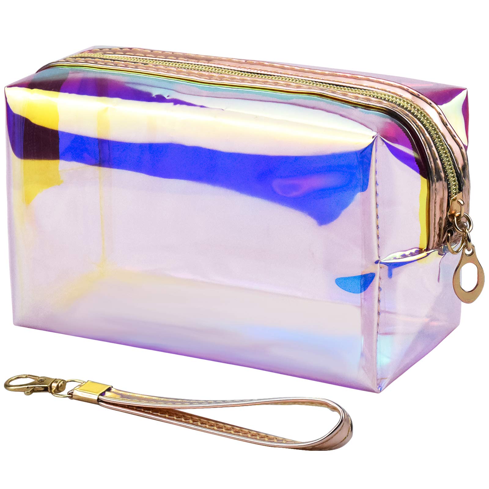 Jinlaili Laser Travel Cosmetic Bag with Zipper, Waterproof Clear Toiletry Bag Makeup Bag Clear Wash Bag, Travel Bag Organiser, Portable Make up Bag Makeup Pouch, Toiletry Organiser for Women Girls