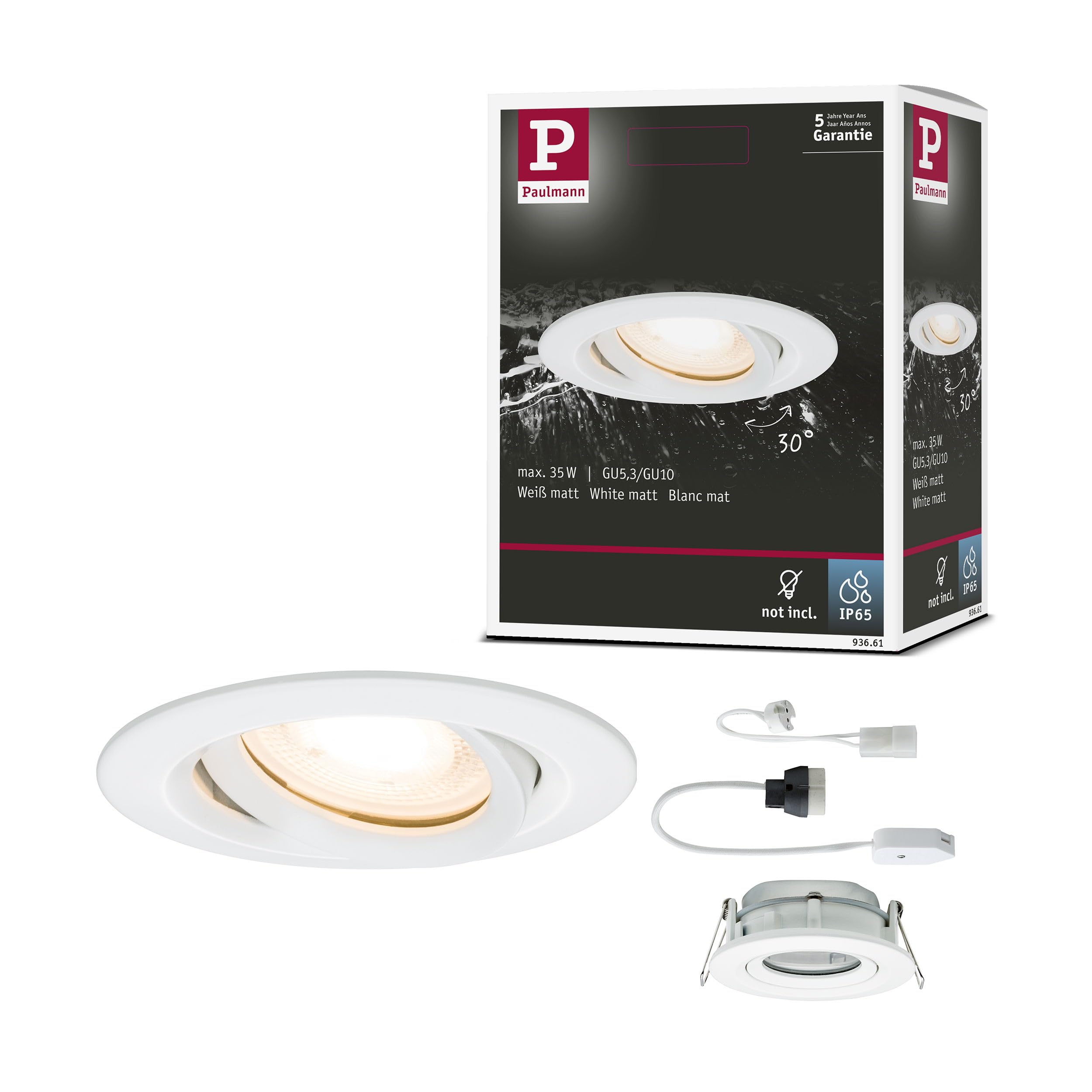 Paulmann 93661 Premium Recessed Light Nova IP65 swiveling max 1x35W GU10/GU5.3 51mm White/alu