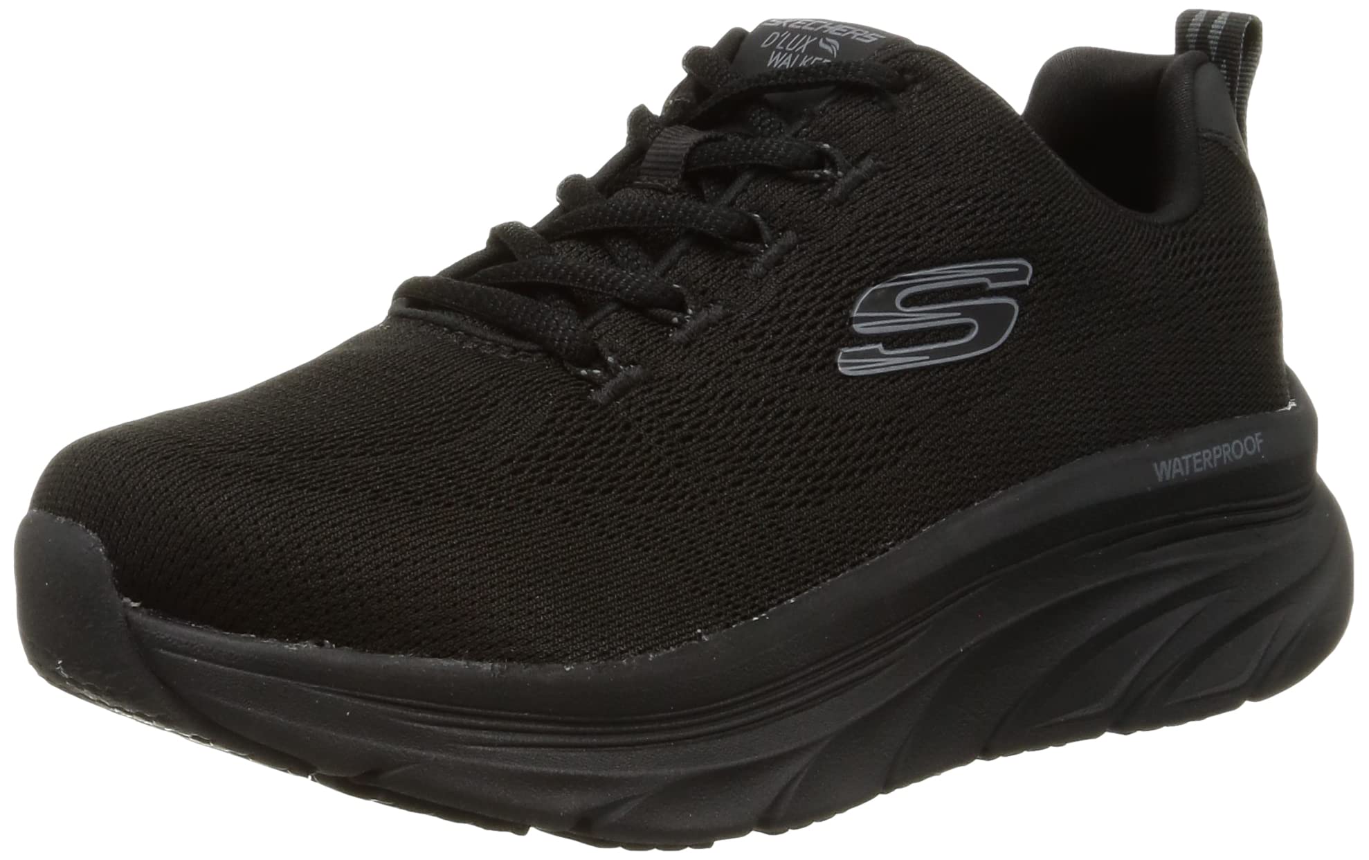 Skechers Women's D'Lux Walker Get Oasis Sneaker, Black Mesh/Trim, 2 UK