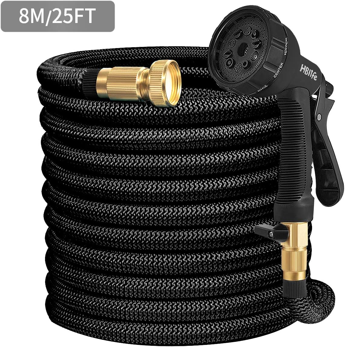 Hblife 25ft Expandable Garden Hose Pipe with 8 Function Spray Gun Flexible Expanding Water Hose Free Garden Storage for Garden Outdoor Patio Greenhouse