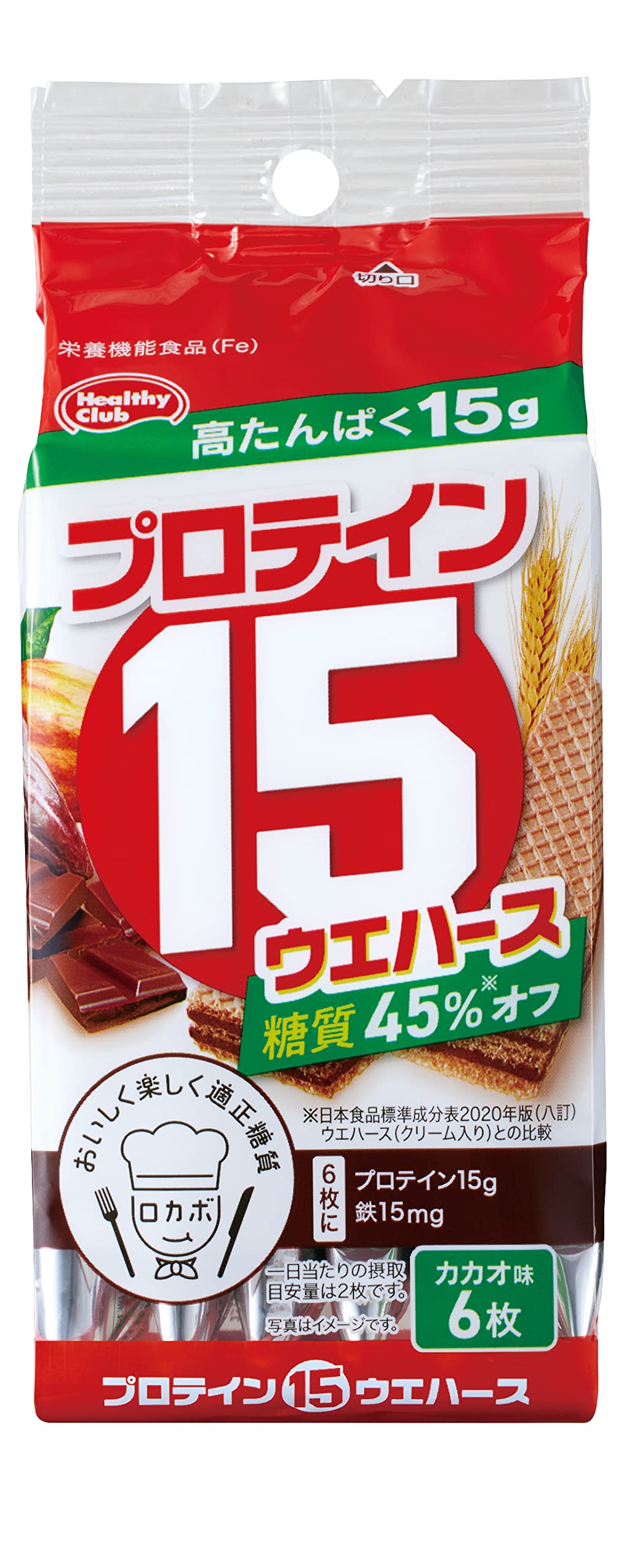 ハマダコンフェクト プロテイン15ウエハース カカオ 6枚商品画像