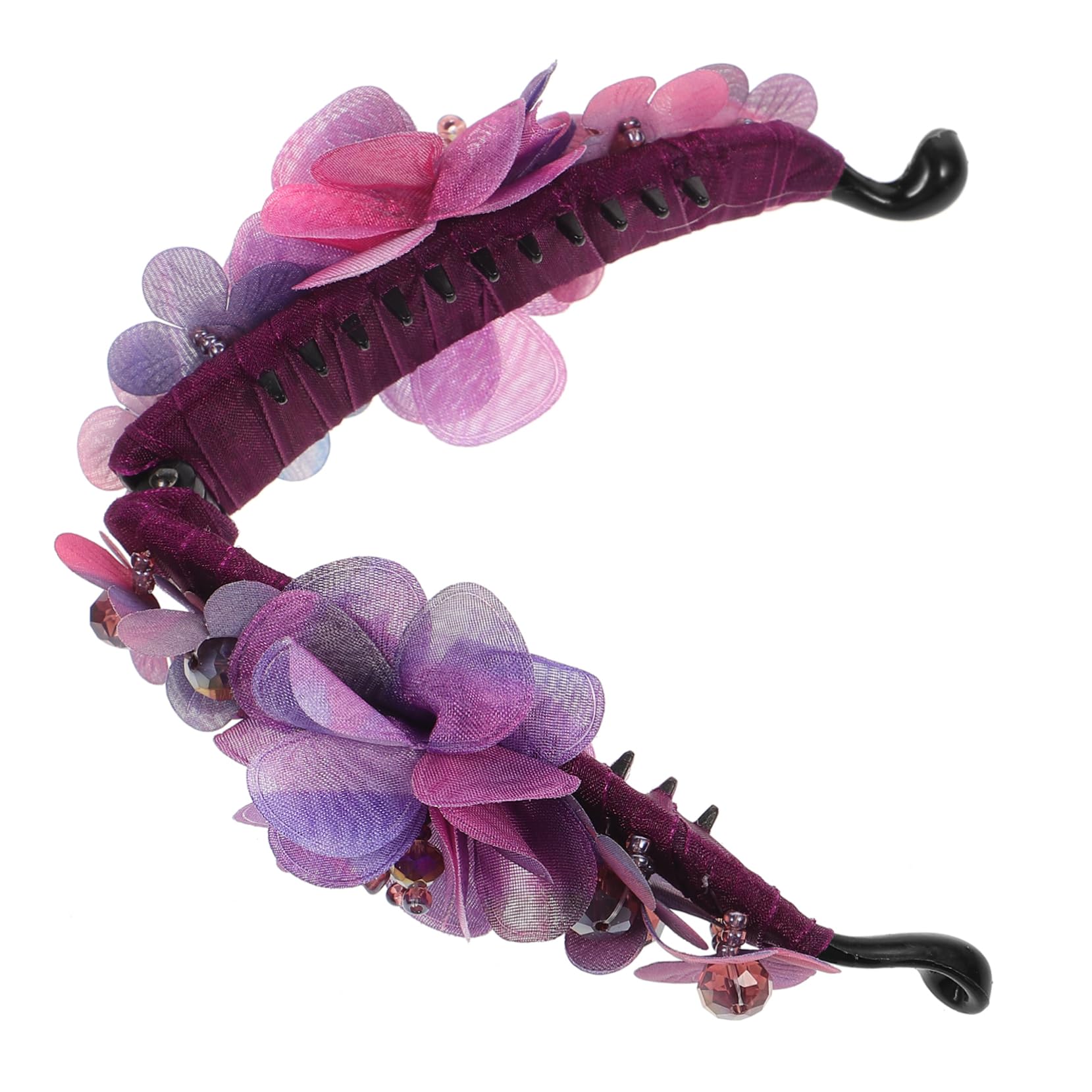 minkissy Purple Flower Beaded Banana Clip 4.3 Inch Hair Claw for Women Girls Hair Accessories Elegant Ponytail Holder