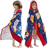 BANGSAUR Kids Hooded Beach Bath Towels, 100% Cotton 50"x30" Wrap Blanket, Toddlers Boys 3-12 Years Coverup Towel Outer Space N