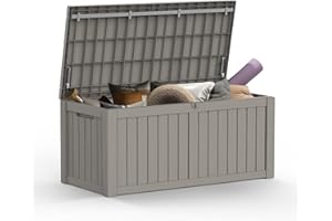 Mars Villa Outdoor Storage Box, 119 Gallon Waterproof Deck Box, Large Outside Storage Bin for Patio Furniture Cushions, Pool Supplies, Garden Tools, Weatherproof, Grey
