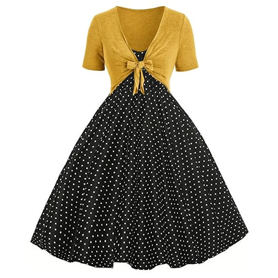 CUTUDE Damen Kleider Röcke Kurzarm Sommerkleider Frauen Sommer Fresh Wave Point Print Kleid Sling Pullover Zweiteiliges Set