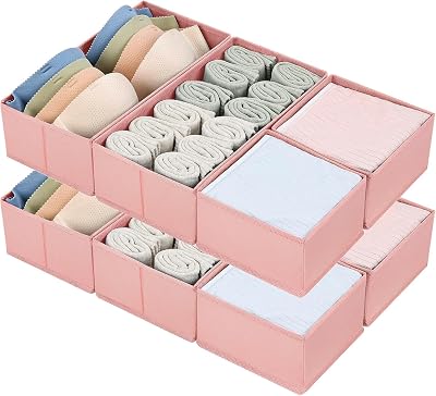 DIMJ Set of 8 Drawer Organizers Foldable Dividers for Bras Undies Socks Pink