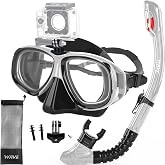 Nearsighted Snorkel Gear, Nearsighted Dry Snorkel Set for Adult Youth, Shortsighted Anti Fog Diving Mask &amp; Dry Top Snorkel with Detachable Camera Mount for Scuba Diving, Snorkeling, Freediving
