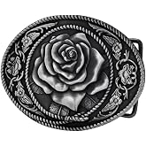 Buckle Rage Adult Womens Western Vintage Rose Ornate Rope Belt Buckle Silver