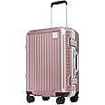 FIGESTIN Carry on Luggage Airline Approved, Aluminum Frame Hard Shell Suitcases with Wheels,100% PC Lightweight, No Zipper Suitcase TSA Approved, 20" Carry-On(Rose Gold)