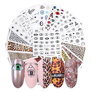 19 Sheets Nail Art Water Decals Water Transfer Sticker Leopard Eyes Cartoons Different Patterns Decals for fingernail and toenail Manicure (19sheets) 10043