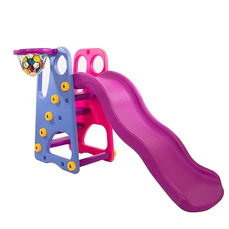 Baybee Grand Folding Slide, Plastic Play Slide Climber with Score Keeper, Outdoor Play Set Climber | Suitable for Boys & Girls ( Blue with Pink )