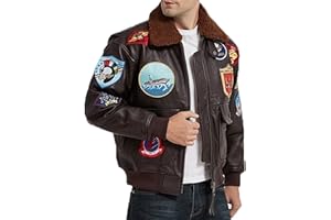 JAKLEZ Mens Aviator Pilot Flying Multiple Patches G1 Fur Collar Bomber Leather Jacket