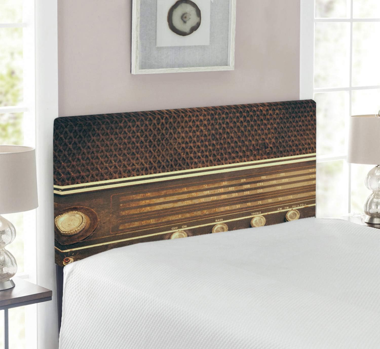 Ambesonne Vintage Headboard, Old Antique Retro 60s Style Radio Music Player