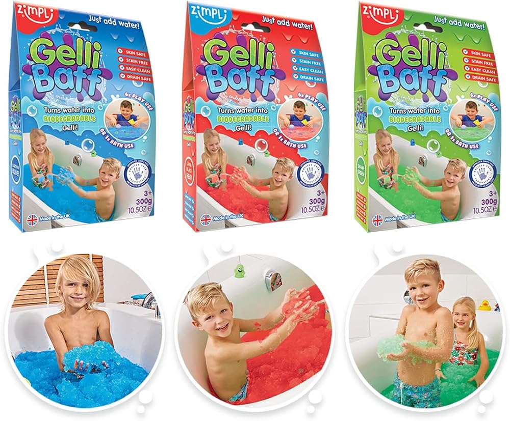 Zimpli Kids 3 x Gelli Baff Bundle Blue Red Green Fun Water Goo Toy Ages 4-9