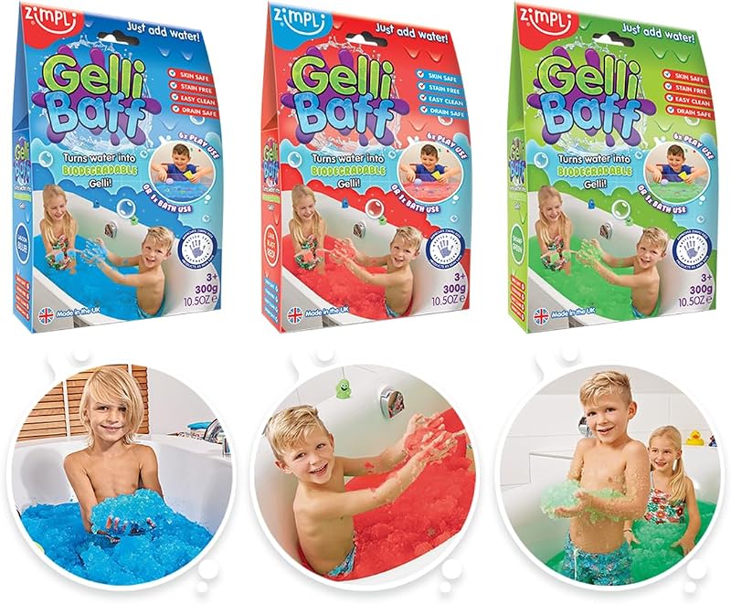 Zimpli Kids 3 x Gelli Baff Bundle Blue Red Green Fun Water Goo Toy Ages 4-9