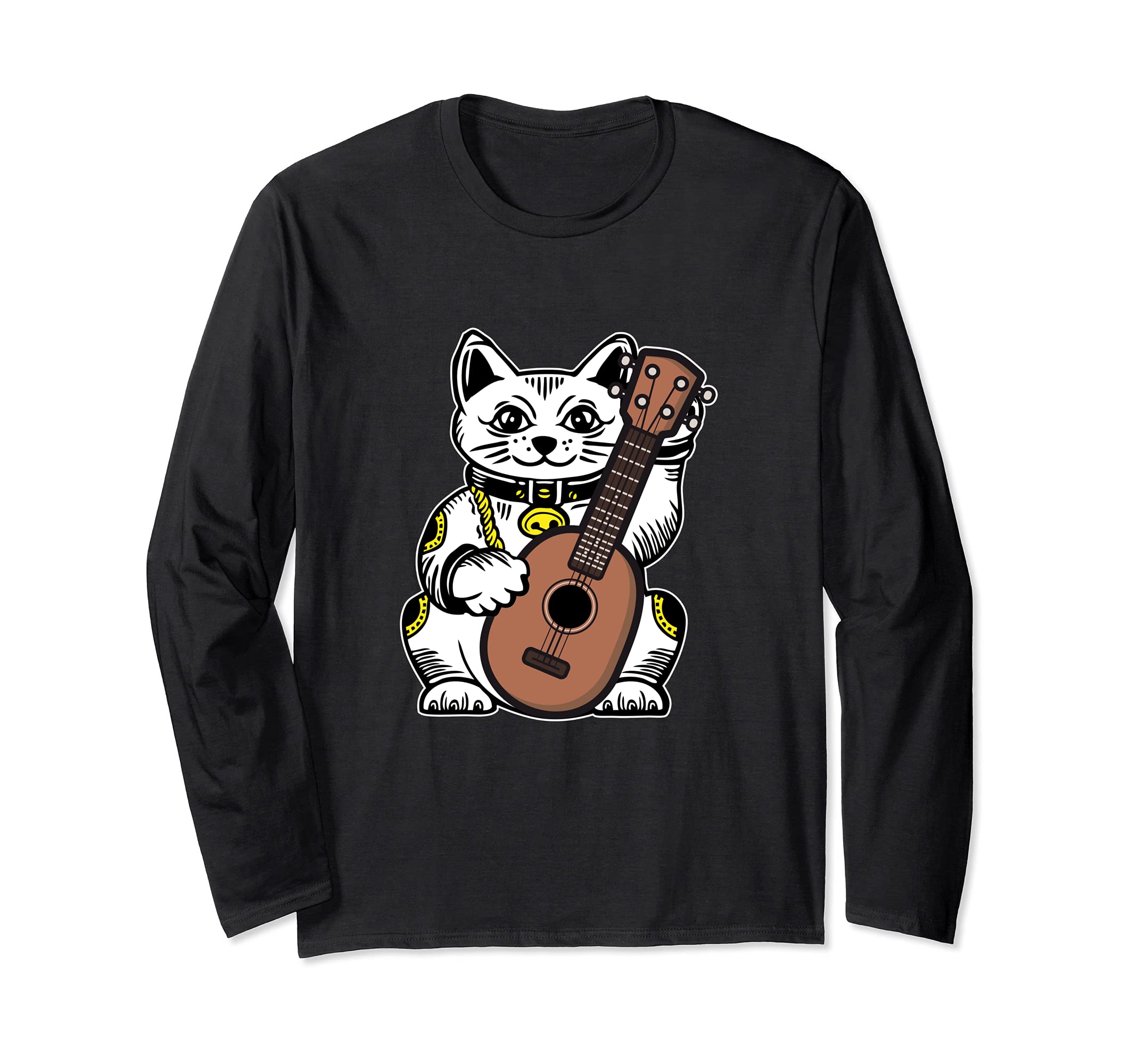 Fortune Cat Guitar Uke Musician Hawaii Hawaiian Acoustic Long Sleeve T-Shirt