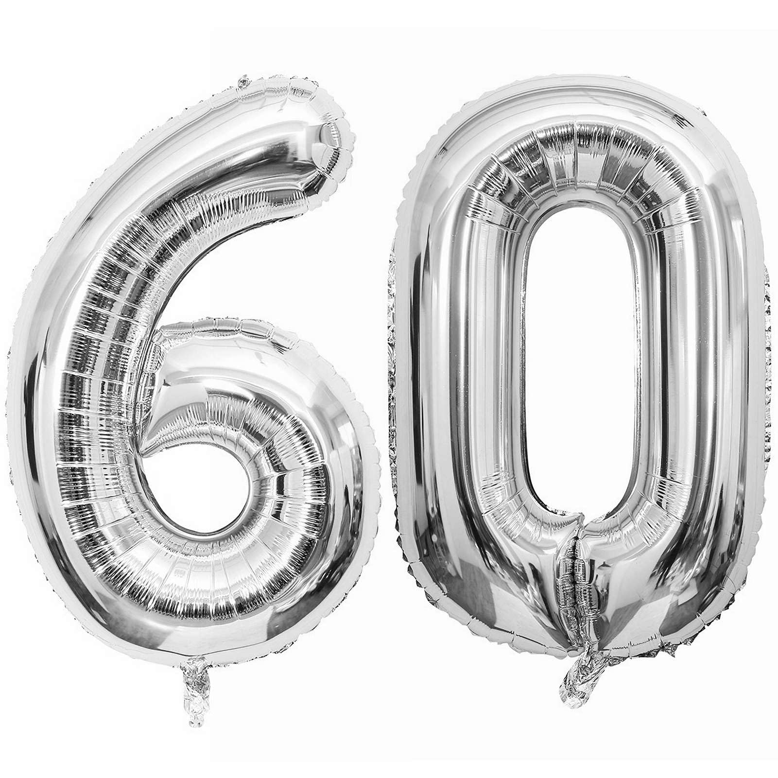 Silver 60 Number Balloons, 40 Inch Giant Number 60 Balloons Foil Mylar Helium Silver Number Balloons for 60th Birthday Party Supplies Anniversary Event Celebration Decorations