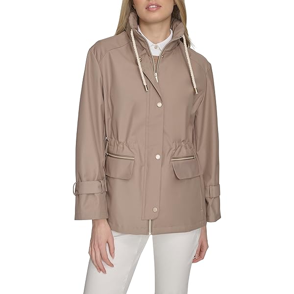 Cole Haan Men's Hooded Rain Jacket, Khaki, Medium at Amazon