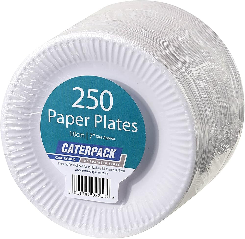 CaterPack 250 Pack White Disposable Paper Plates 18cm 7 inch