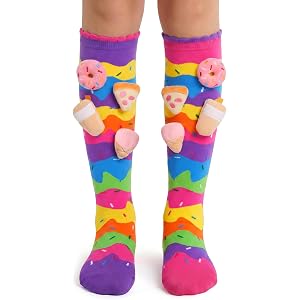 FACAJO Knee High Crazy Socks for Women Girls, 3D Flower Snack Dessert Socks | Novelty Colorful Crazy Sock for Party, Birthday