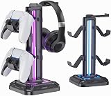 KDD Headset Stand w/ Controller Holder, 9 Light Modes, Rotatable Hook - Black
