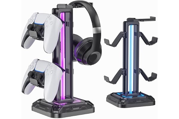 KDD Headset Stand with 9 Light Modes - Gaming Controller Holder for Desk - Rotatable Headphone Stand & Detachable Controller