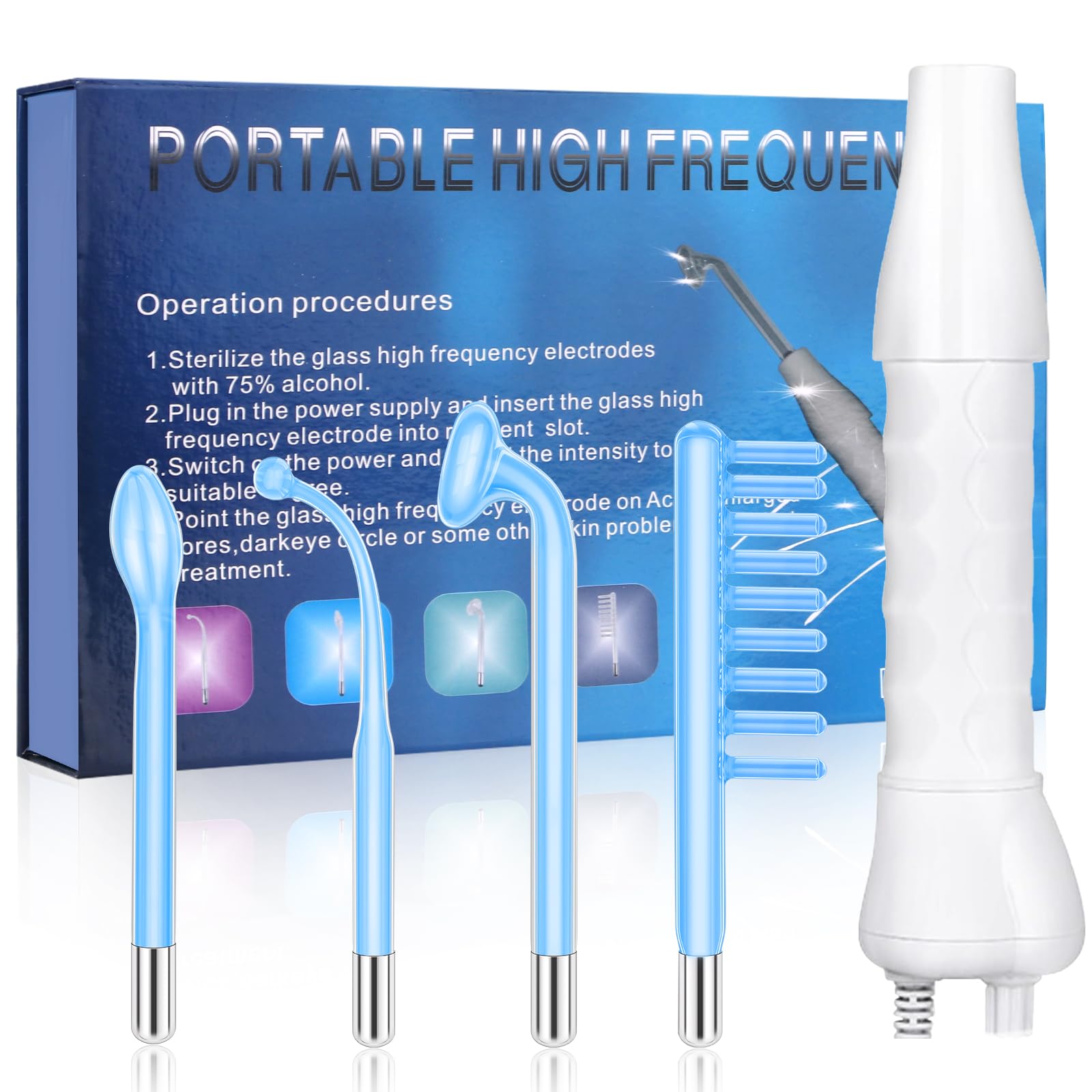 High F-requency Face Wand, iklestar High F-requency Wand for Hair Growth with 4 Blue Tubes, Professional Skin Tightening Facial Machine, Face Beauty Device for Skin Care Home Salon Use