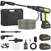 Upgraded LCD Display Portable Cordless Pressure Washer with Brushless Motor, 725 PSI 21V 2x3.0Ah Rechargeable Batteries Powered Pressure Washer, 6-in-1 Nozzle for Car Floor Wall Fence Cleaning